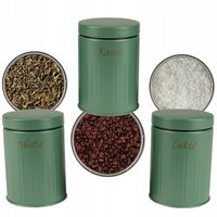 ZESTAW 3 POJEMNIKÓW KAWA HERBATA CUKIER STAL NIERDZEWNA ZIELONE Z POKRYWĄ