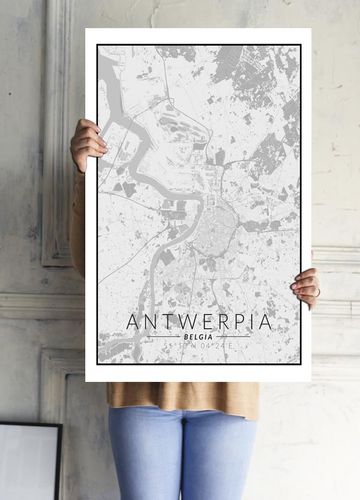 Antwerpia mapa czarno biała  - plakat 21x29,7 cm na Arena.pl