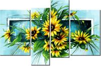 130CM 85 OBRAZ 4 ELEM SŁONECZNIKI TURKUSIE ŚCIENNY
