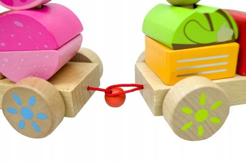 LT333 NOWY DREWNIANY POCIĄG Z WAGONAMI I KLOCKAMI WIEJSKA SCENERIA na Arena.pl