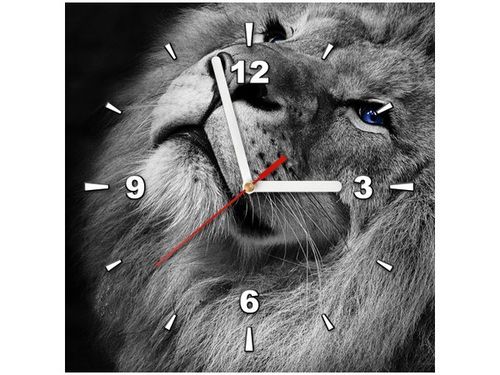 30X30CM ZEGAR SREBRNY LEW NIEBIESKIMI OCZYMA OBRAZ DREWNO na Arena.pl