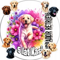 OPŁATEK NA TORT 20CM - PSY Labrador Retriever URODZINOWA + IMIĘ 15CM 18CM