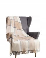 Koc ELF w kratkę z frędzlami wełna nowozelandzka NARZUTA NA KANAPĘ piknik