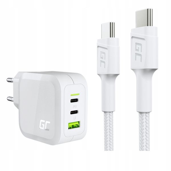 Biała Ładowarka GaN 65W + Kabel USB-C - USB-C 60W 200cm Power Delivery zdjęcie 1