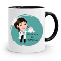 Kubek Czarny Prezent Dentysty Gotowa By Pomagać Z Nadrukiem Ze Zdjęciem