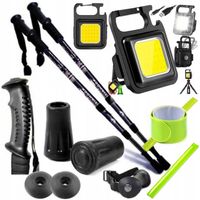 2x KIJKI TREKKINGOWE NORDIC WALKING KIJE DO CHODZENIA + LATARKA COB +OPASKA
