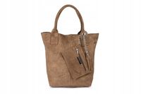 torebka damska skórzana SHOPPER włoska SKÓRA ZAMSZOWA torba duża A4 WOREK