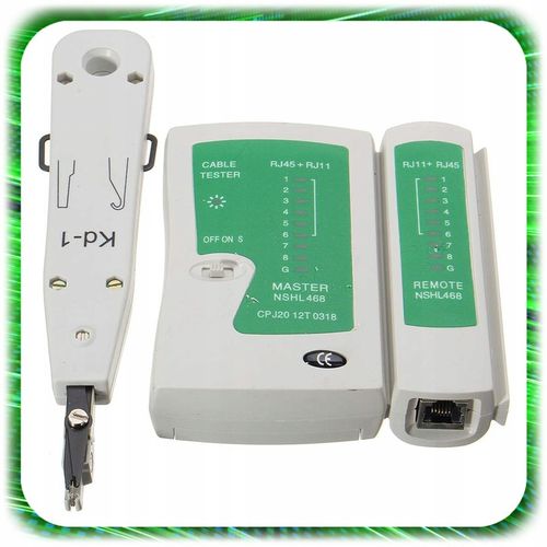 TESTER KABLI SIECIOWYCH RJ45 Przewodów Zaciskarka ZESTAW Sieci LAN ŚCIĄGACZ na Arena.pl