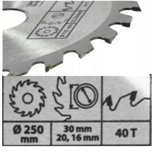 PIŁA TARCZOWA WIDIOWA TARCZA DO CIĘCIA DREWNA 250x30mm 40Z redukcja 20,16mm na Arena.pl