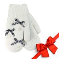 rękawiczki cute kokardki i perełki kremowe rek102