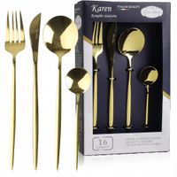 ZESTAW SZTUĆCÓW NA 4 OSOBY SZTUĆCE NOWOCZESNE ZŁOTE POŁYSK 16 EL NIERDZEWNE