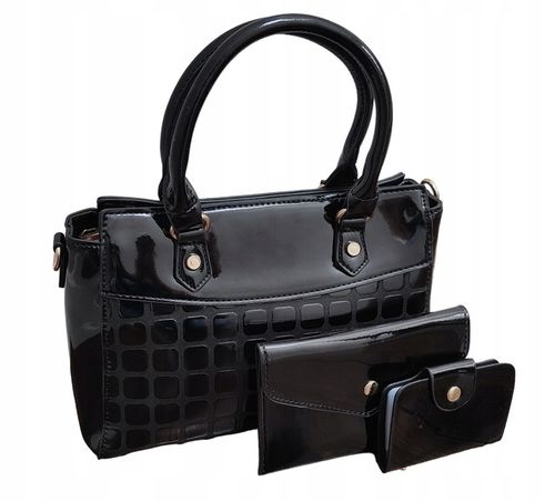 Torebka CZARNA Zestaw 3w1 Damska KLASYCZNA Lakierowana Prezent na Arena.pl