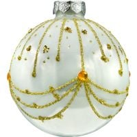 Bombki okrągłe: perłowa biel z kryształkami