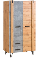 Nowoczesna Szafa 2 Drzwi 2Szuflady Dąb Wotan + Beton 90 cm LOTLER DL