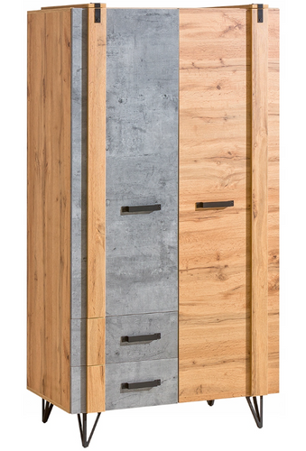 Nowoczesna Szafa 2 Drzwi 2Szuflady Dąb Wotan + Beton 90 cm LOTLER DL na Arena.pl