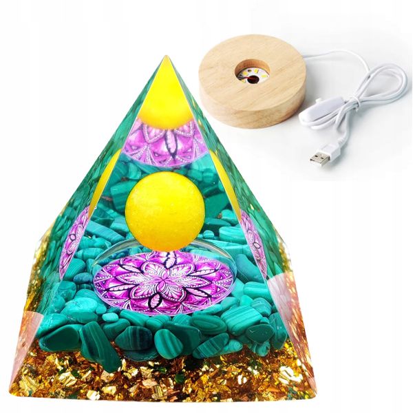 Piramida ORGONIT +LED Lampka PODSTAWA 5cm KRYSZTAŁ KAMIENIE AMULET 5cm HX15 zdjęcie 1