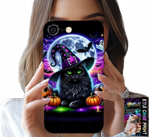 ETUI DO IPHONE ( 6 PLUS ) - CZARNY KOTEK HALLOWEEN SALEM DYNIA WZORY na Arena.pl