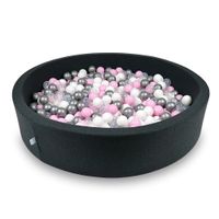 Suchy basen 130x30cm grafitowy z piłeczkami 600szt (jasnoróżowe, białe, srebrne, przezroczyste)