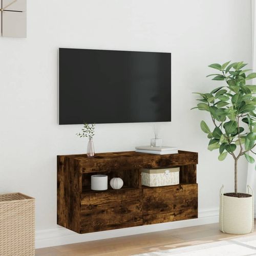 Ścienna szafka TV z LED, przydymiony dąb, 80x30x40 cm na Arena.pl