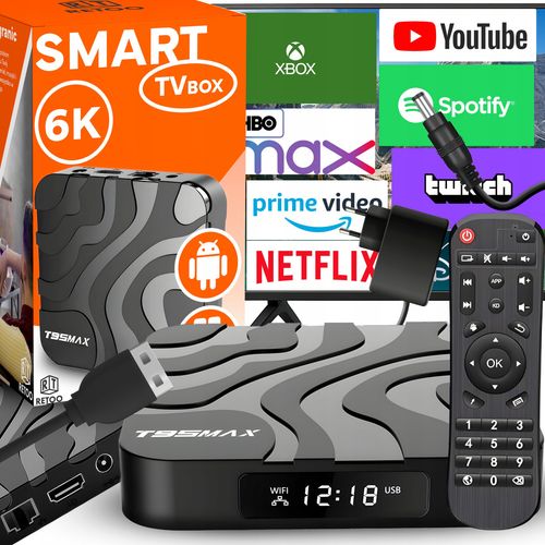 SMART TV BOX T95MAX ANDROID 9 64BIT 6K WIFI HDR USB 3.0 + PILOT KABEL HDMI na Arena.pl