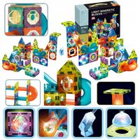 KLOCKI MAGNETYCZNE ŚWIECĄCE STEM 75 ELEMENTÓW TOR KULKOWY LED3+ MAGNA TILES