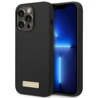 Etui Guess Silicone Logo Plate MagSafe na iPhone 14 Pro - czarne