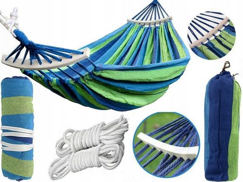 Hamak ogrodowy XXL 265x155cm | 2-osobowy, z pałąkami + torba na Arena.pl