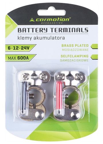 Mosiężne klemy akumulatora 2szt (+ i -) SAMOZACISKOWE 6-12-24V 600A na Arena.pl