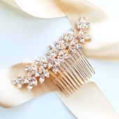 Złoty grzebyk z cyrkoniami okazały bogaty wystawny LISTKI glamour boho