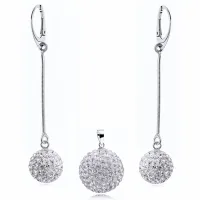 WISZĄCY SREBRNY KOMPLET BIAŁE KULKI KRYSZTAŁKI 14MM I 20MM CRYSTAL BEADS