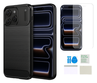 Etui KARBON do IPHONE 17 PRO / 18 PRO czarny case plecki + folia ochronna