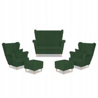 Zestaw uszak Rene Estella sofa fotele pufy zielony sztruks