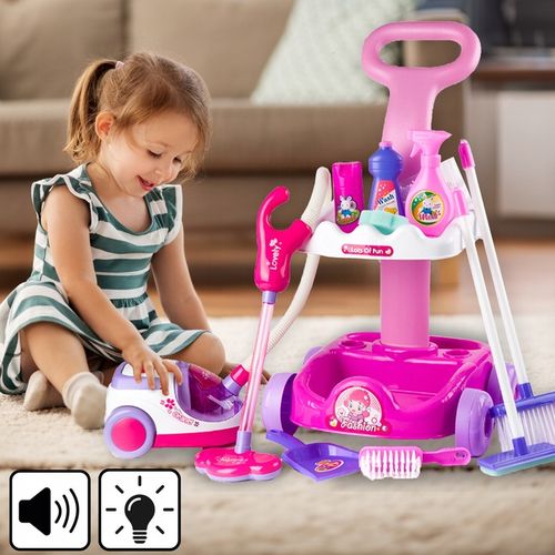 ZESTAW DO SPRZĄTANIA NA WÓZKU Z ODKURZACZEM DŹWIĘK SZCZOTKA MOP DLA DZIECI na Arena.pl