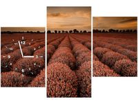 60CM 90 ZEGAR 3 ELEM OSZAŁAMIAJĄCY KRAJOBRAZ LAWENDĄ POMARAŃCZU ŚCIENNY