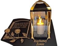 ŻONA ŻONIE ZNICZ LAMPION NA GRÓB KPL ZŁOTO SKOS SENTENCJA+ ŚWIECA