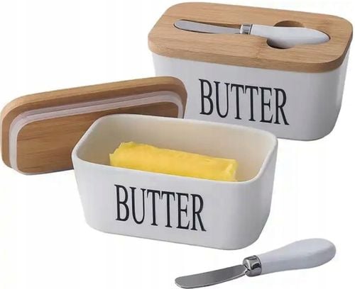 MASELNICZKA PORCELANOWA CERAMICZNA MASELNICZKA Z NOŻEM DO MASŁA BAMBUS TOP na Arena.pl