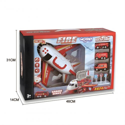WOOPIE Samolot Rozkładany Transporter Straż Pożarna z 3 Autami Strażackimi Zestaw XL Znaki Drogowe na Arena.pl