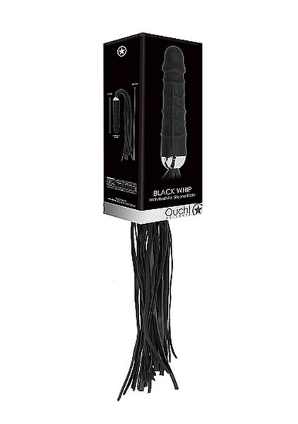 Black Whip With Realistic Silicone Dildo - Black zdjęcie 2