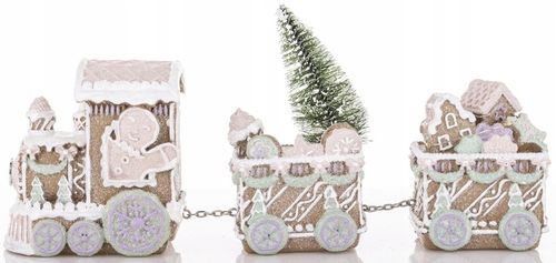 FIGURKA POCIĄG ŚWIĄTECZNY PIERNIKOWY LED WAGONY Z OŚWIETLENIEM 13x29,5x7 CM na Arena.pl