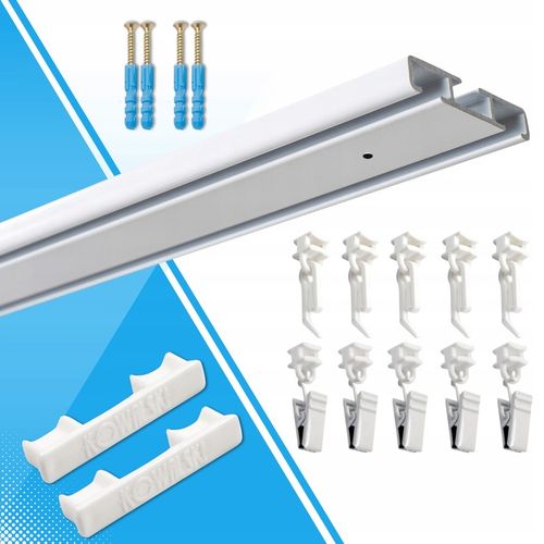 Karnisz Szyna Sufitowa Aluminiowa Podwójna Biała Żabki Agrafki 200 cm na Arena.pl