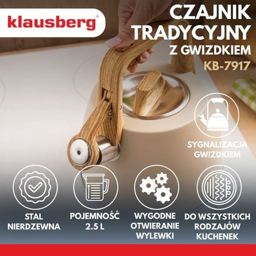 czajnik stalowy z gwizdkiem 2,5l klausberg kb-7917 na Arena.pl