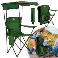 KRZESŁO WĘDKARSKIE TURYSTYCZNE SKŁADANE Z OPARCIEM I DASZKIEM KEMPINGOWE