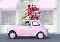 FOTOTAPETA kwiaty różowy retro samochód na wymiar