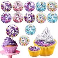 OPŁATEK na BABECZKI MUFFINKI zestaw na urodziny 12szt. - JEDNOROŻEC UNICORN