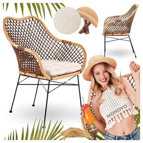 Krzesło Tarasowe do Ogrodu Balkonowe K336 z Rattanu z Podłokietnikami Boho na Arena.pl