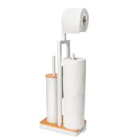 Stojak na papier toaletowy i szczotkę WC 3w1 biały bambus Yoka Home