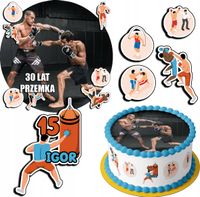 ZESTAW OPŁATEK NA TORT 20CM + 17 POSTACI - MMA HOBBY + IMIĘ 15CM 18CM