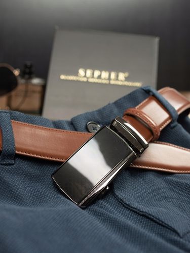 Pasek SKÓRZANY Męski Automat JASNY BRĄZOWY spodni na Arena.pl