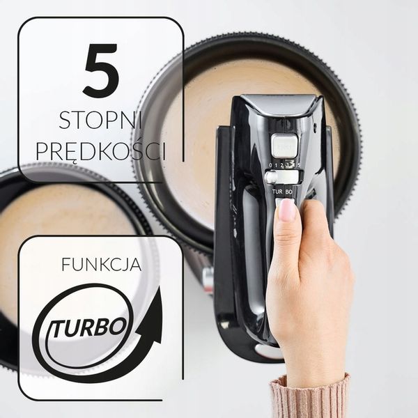 Mikser ręczny 2 misy obrotowe zestaw czarny MPM MMR-22Z/C 750W zdjęcie 10