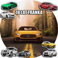 OPŁATEK NA TORT 20CM - SAMOCHODY AUTA MERCEDES + IMIĘ + ! 15CM 18CM